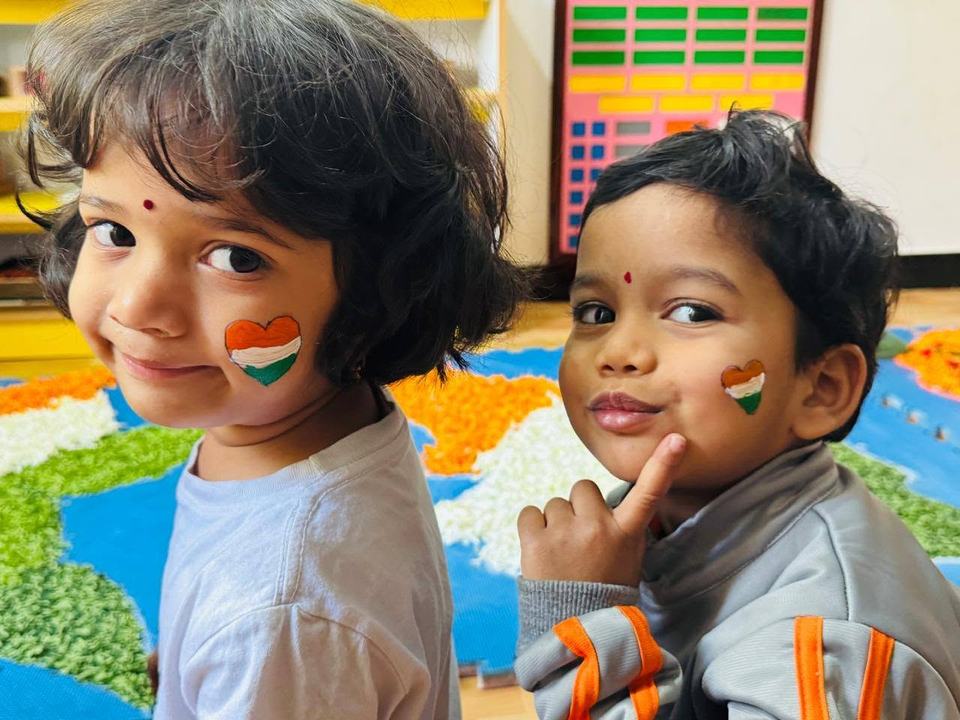 Children with Indian flag face paint