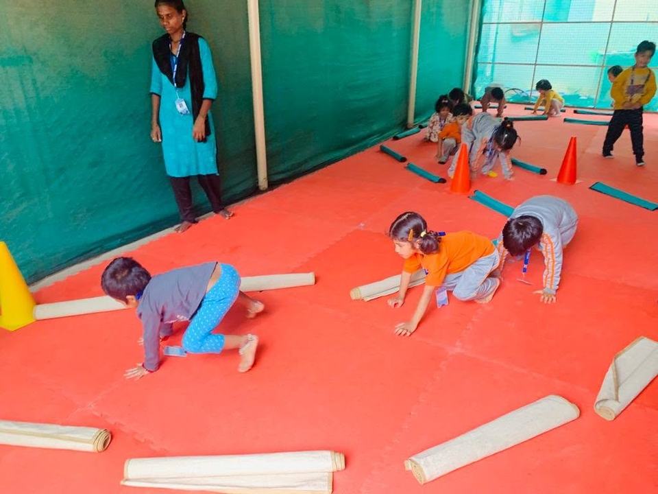 Children on an obstacle course